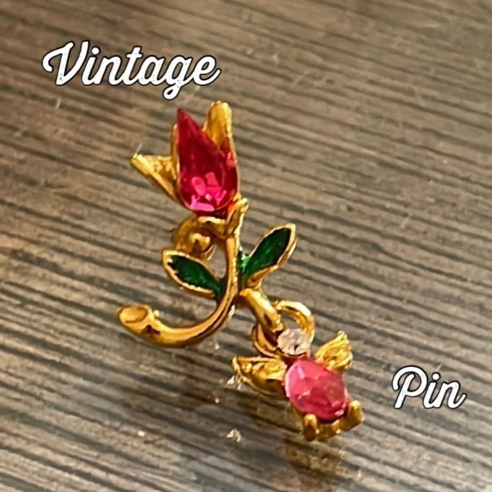 Vintage Tulip with a Dangling Angel Charm Gold-tone with Pink Rhinestones